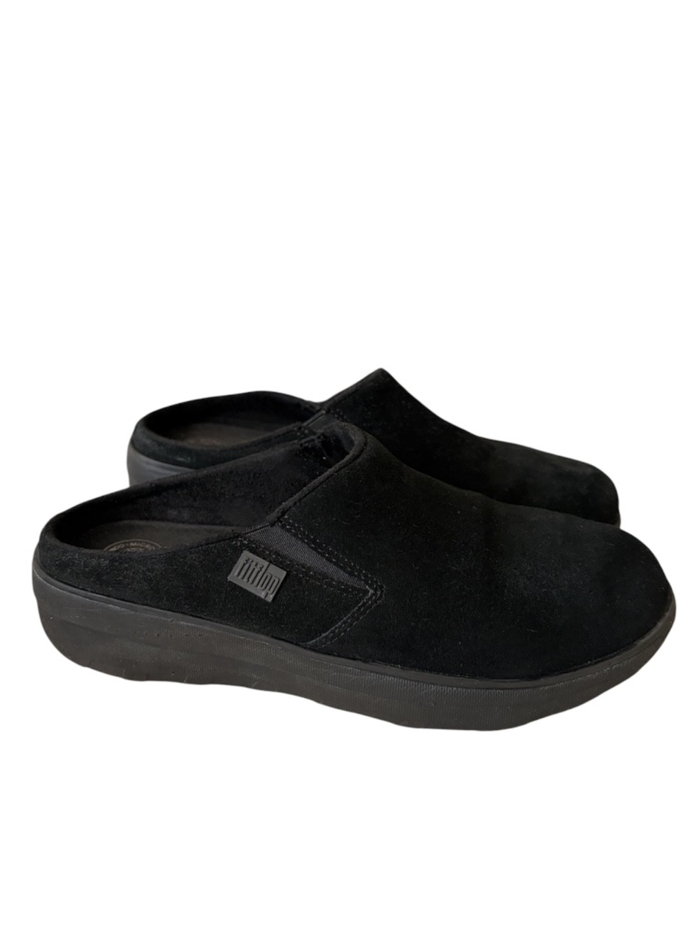 FitFlop Women's Elasticated Suede Mules Size EU 38 / US 7 Black Slip On Comfport